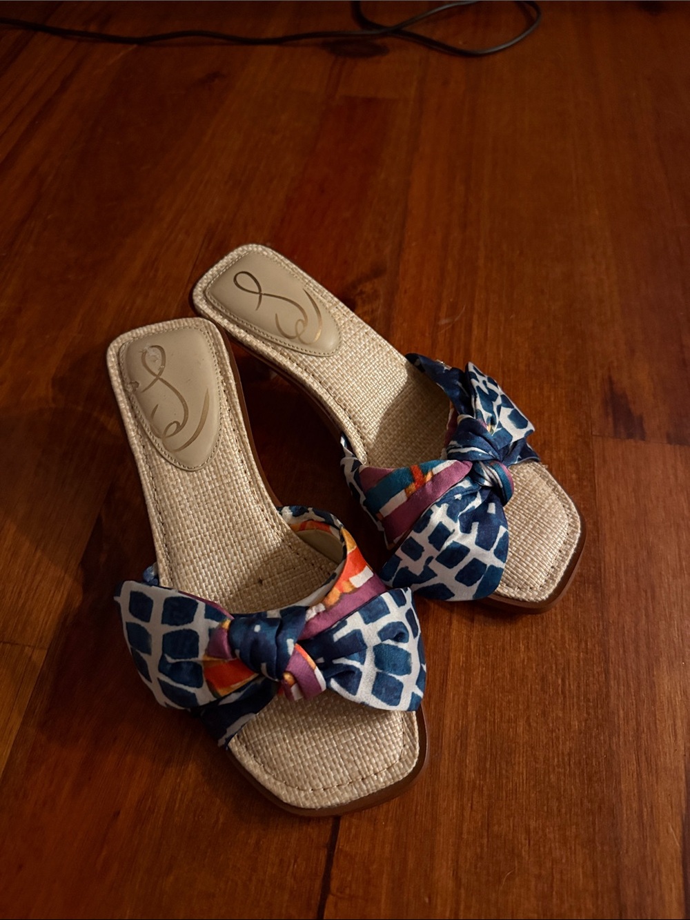 Sam Edelman Navy and Multicolor Knotted Slide Mules